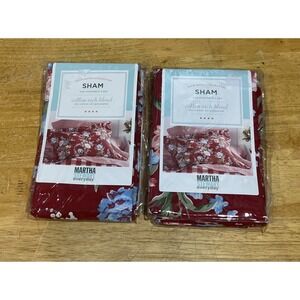 Martha Stewart Everyday Red Floral Shams Blue Flowers Cottagecore Vtg Set Of 2